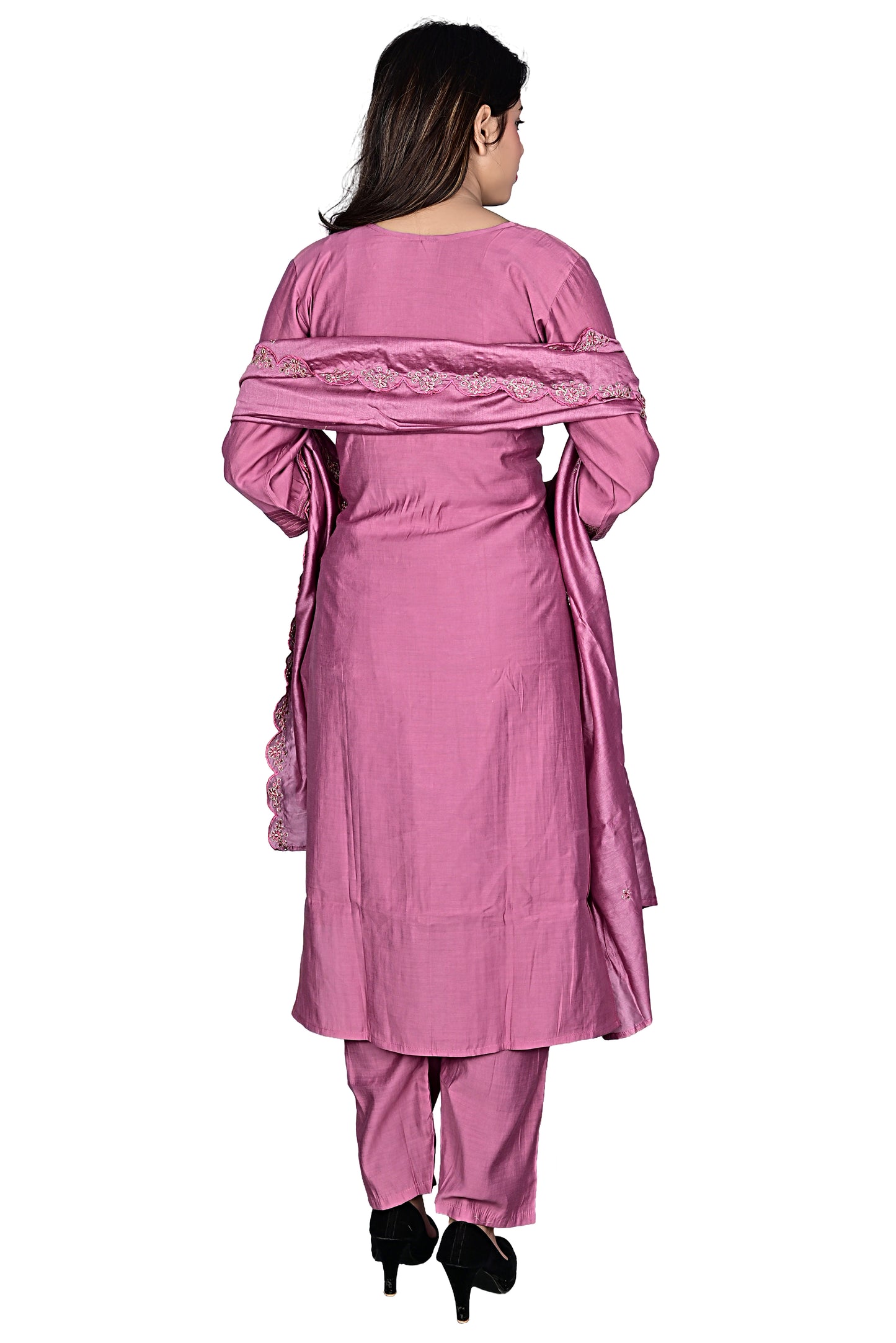 Pink Silk hand work Kurta Pant set with Dupatta