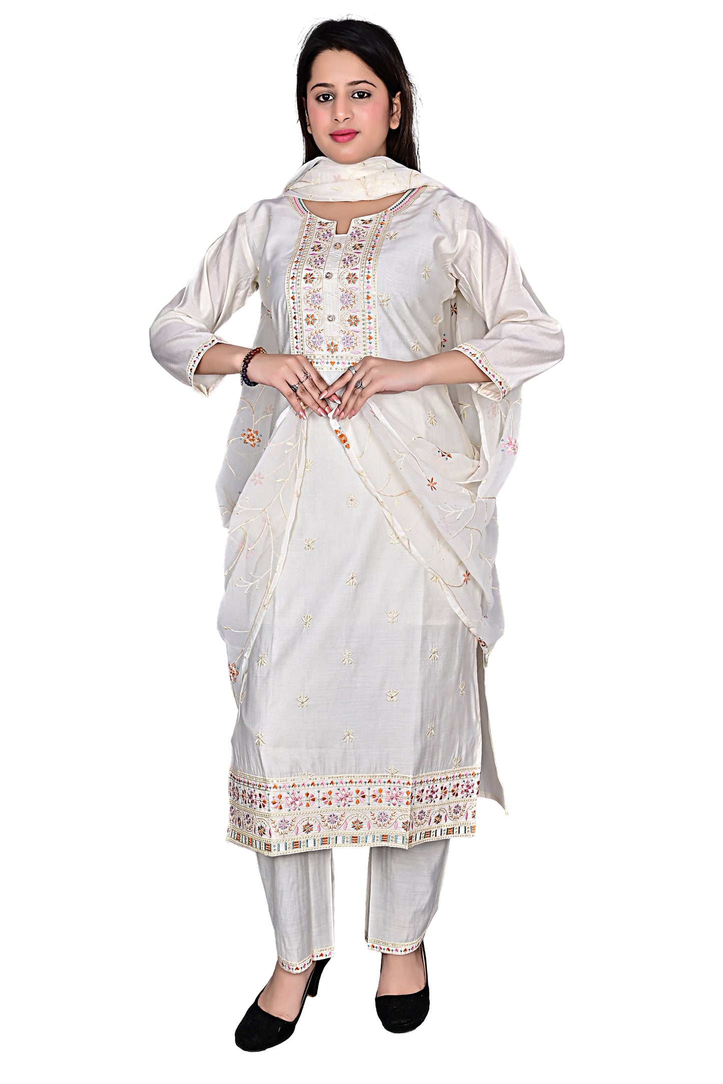 Silk Roman Star 3Pc Kurta Pant suit with Dupatta