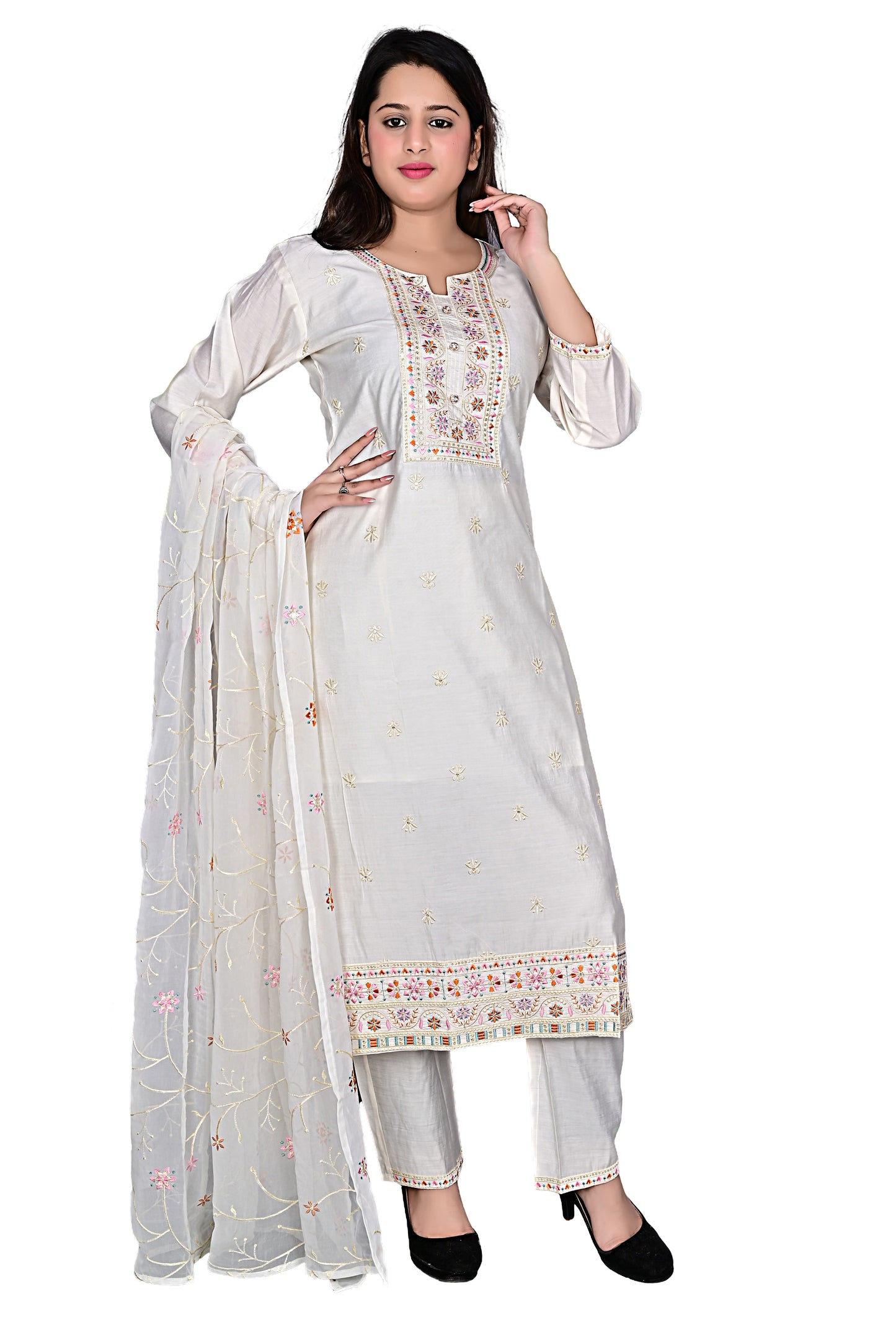 Silk Roman Star 3Pc Kurta Pant suit with Dupatta