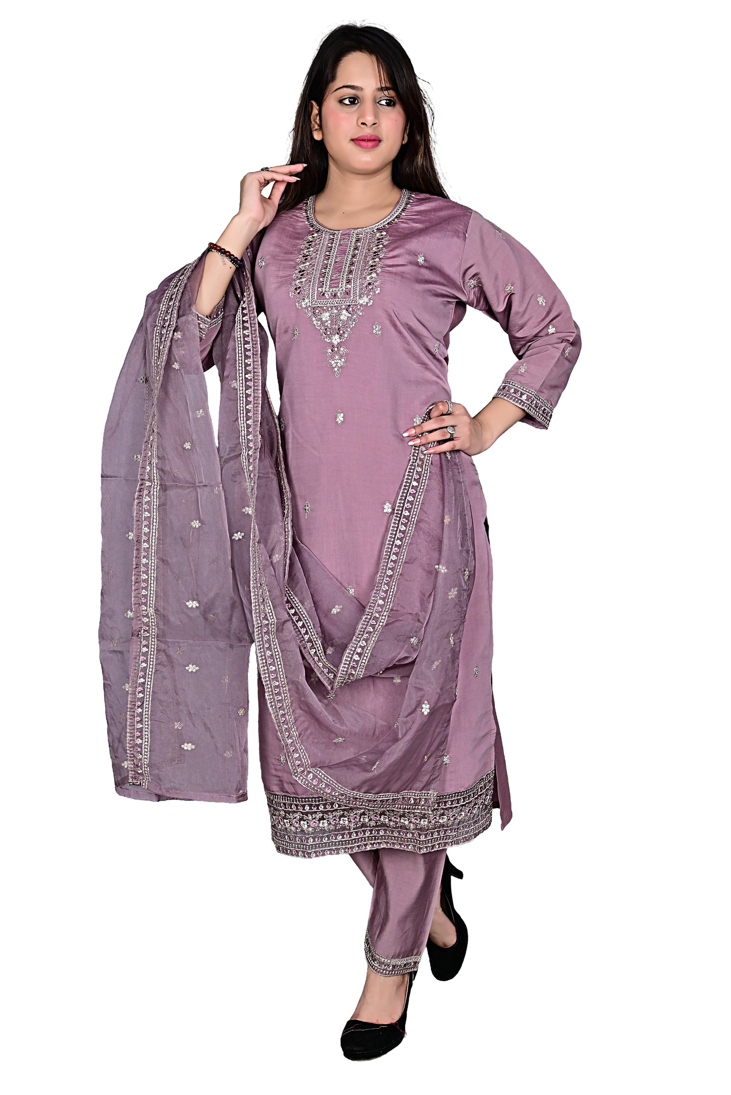 Rose Gold Silk Kurta Pant set with Dupatta