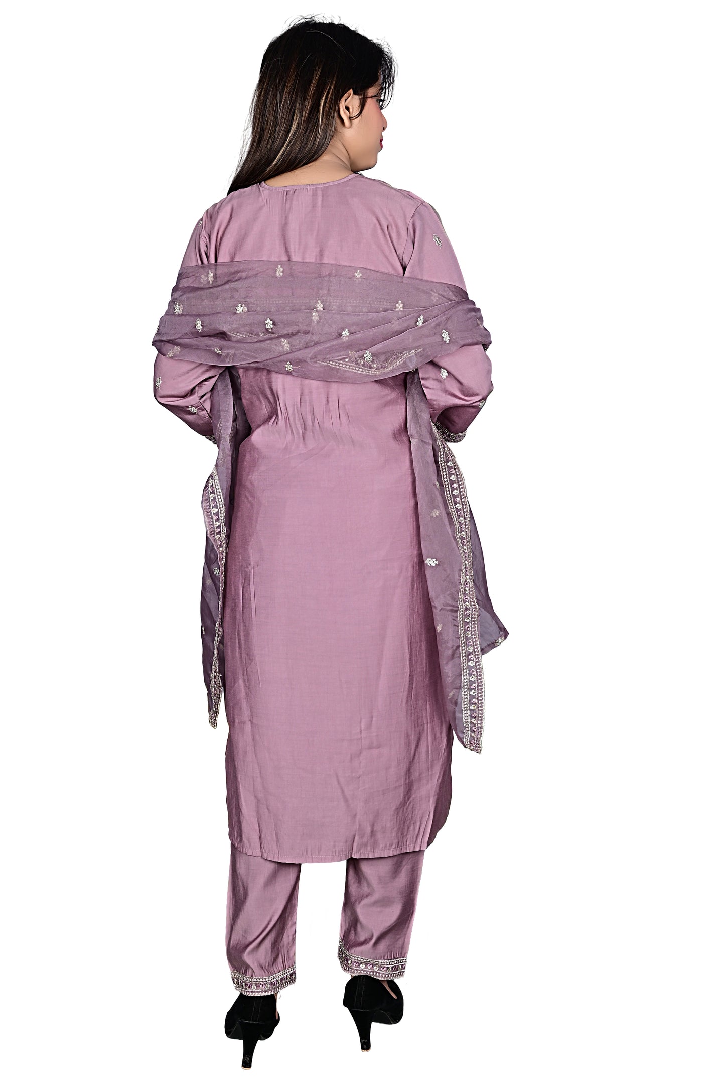 Rose Gold Silk Kurta Pant set with Dupatta