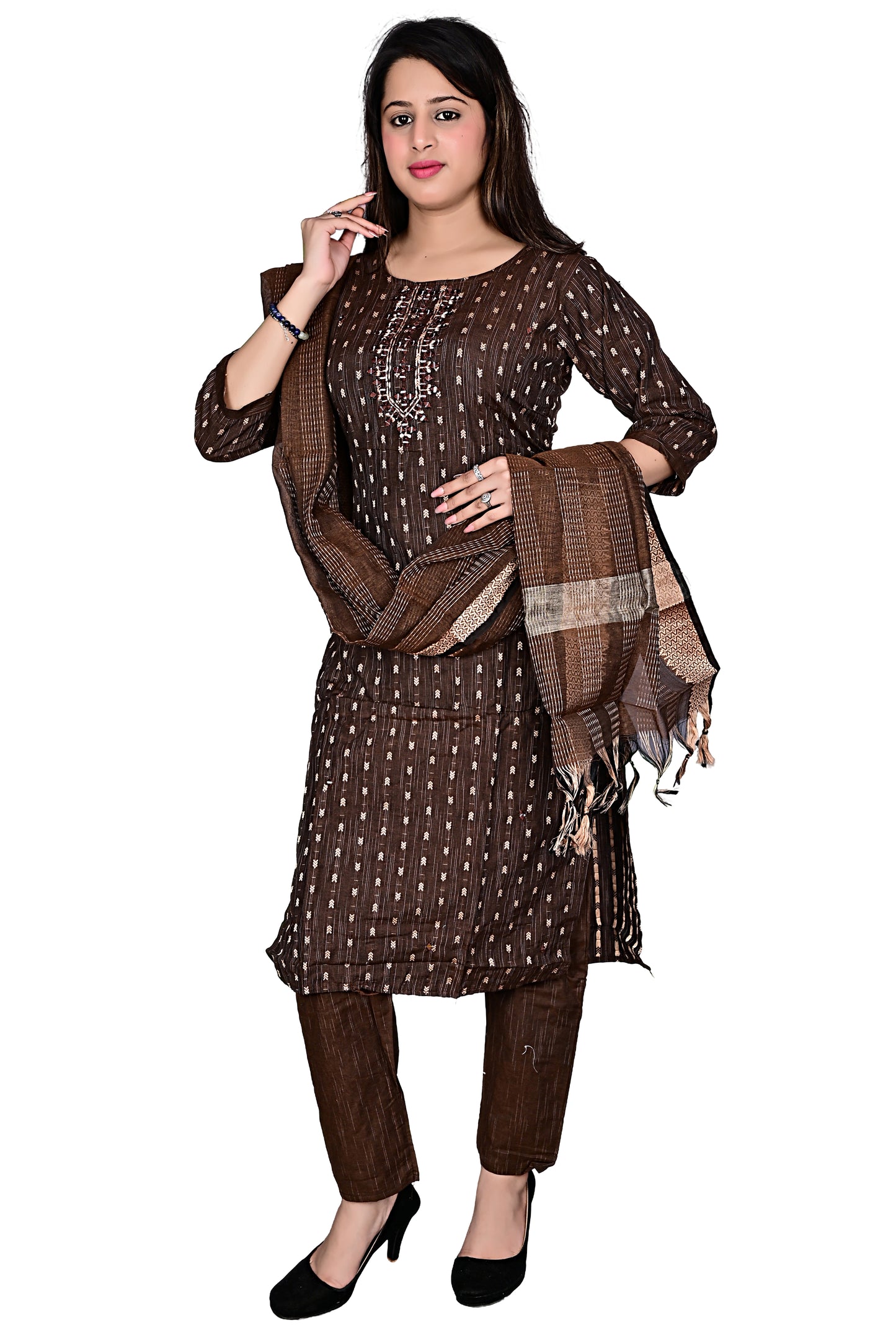 Cotton mirror work 3Pc Kurta Pant suit with Dupatta