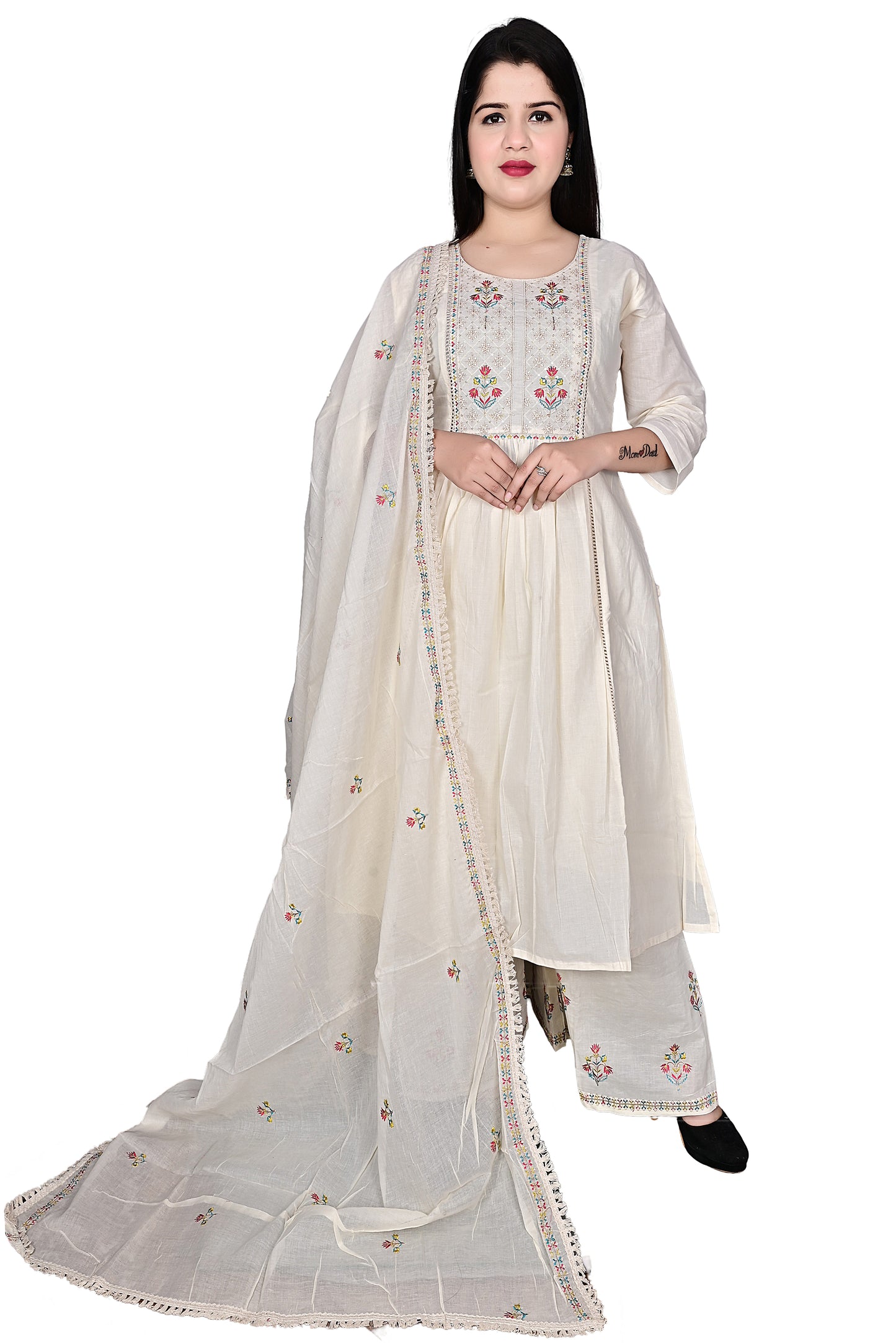 Premium Pure Kora Cotton Ladies 3pc Kurta Palazzo suit with Dupatta