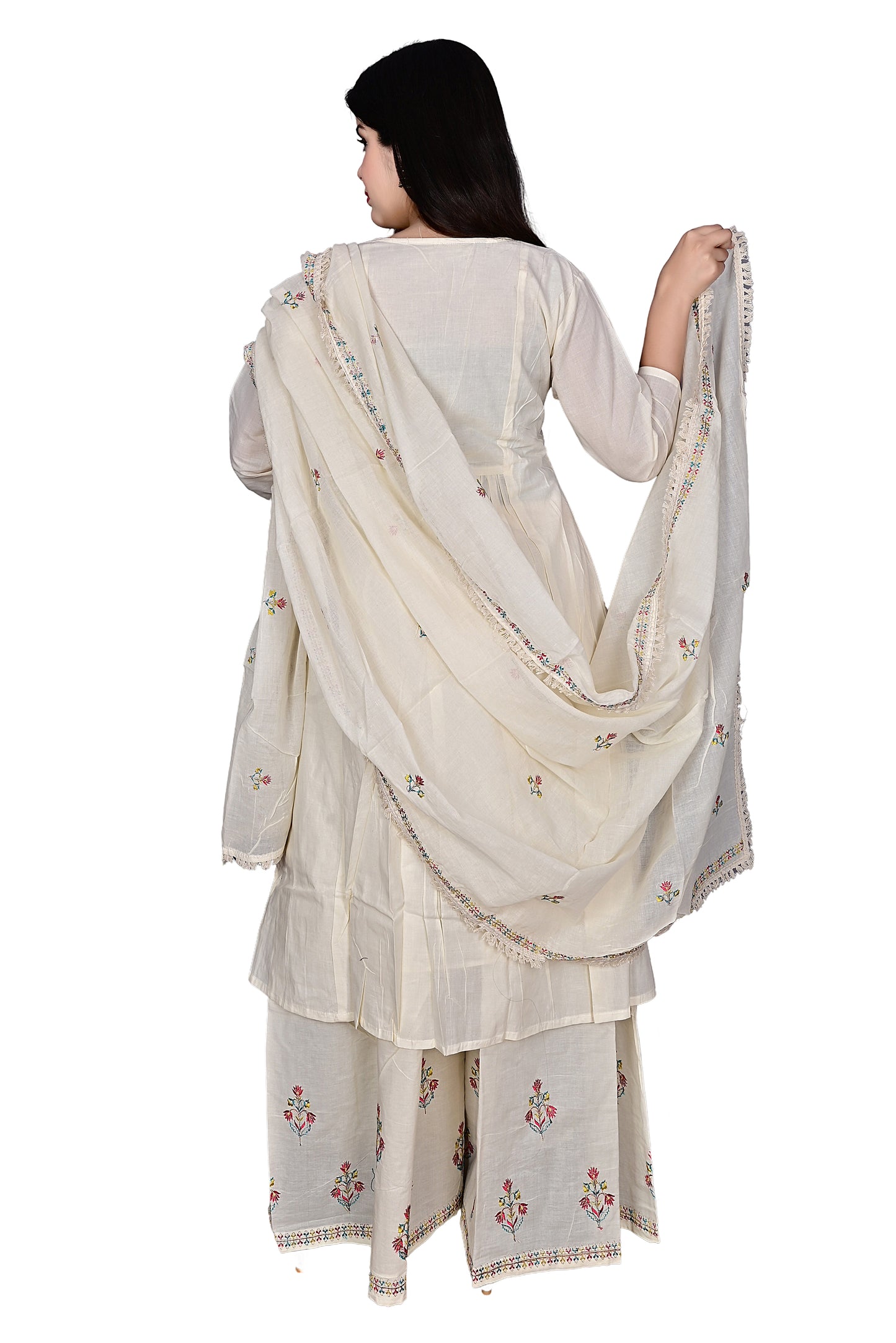 Premium Pure Kora Cotton Ladies 3pc Kurta Palazzo suit with Dupatta