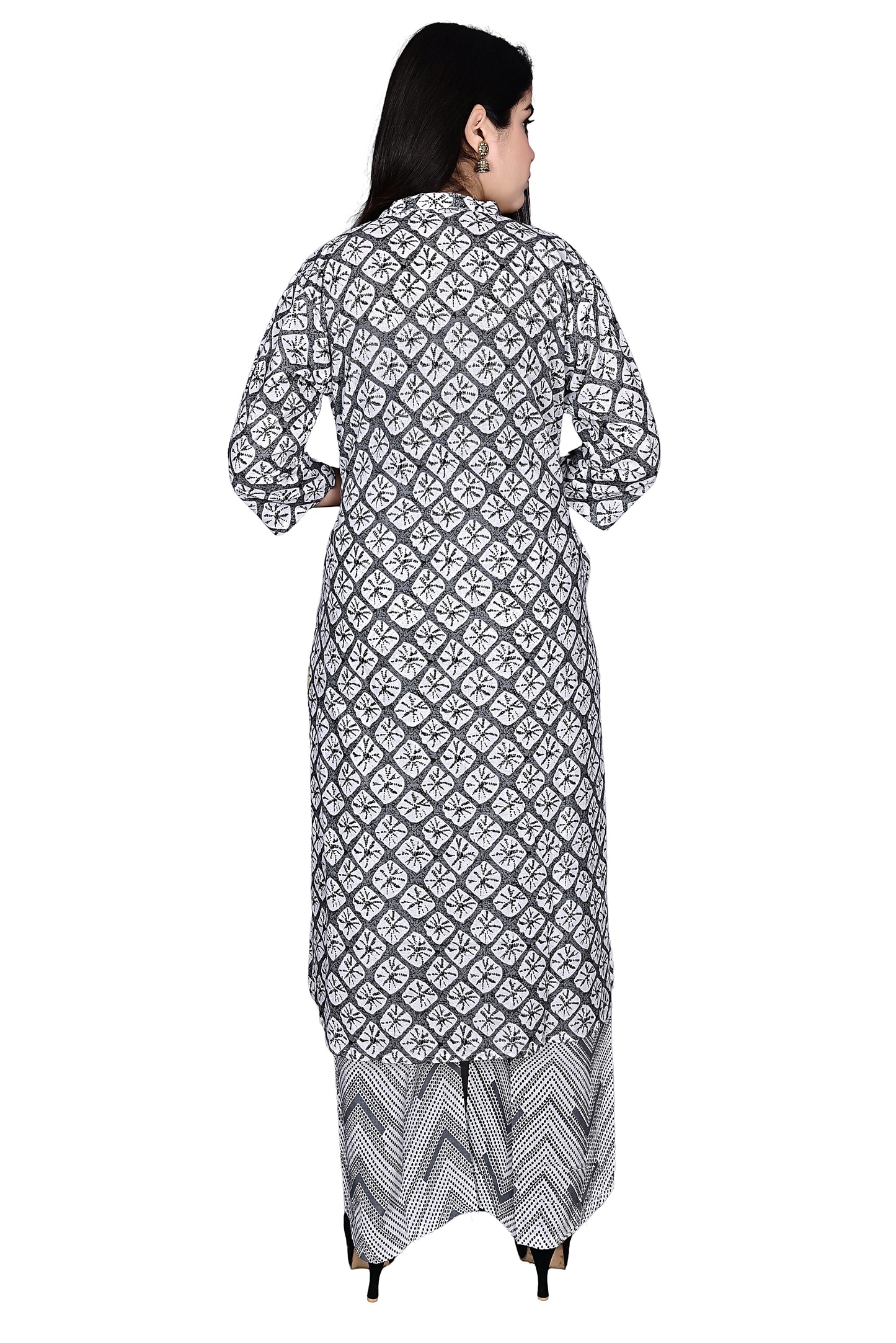 Grey and White Cotton 2Pc Kurta Palazzo set