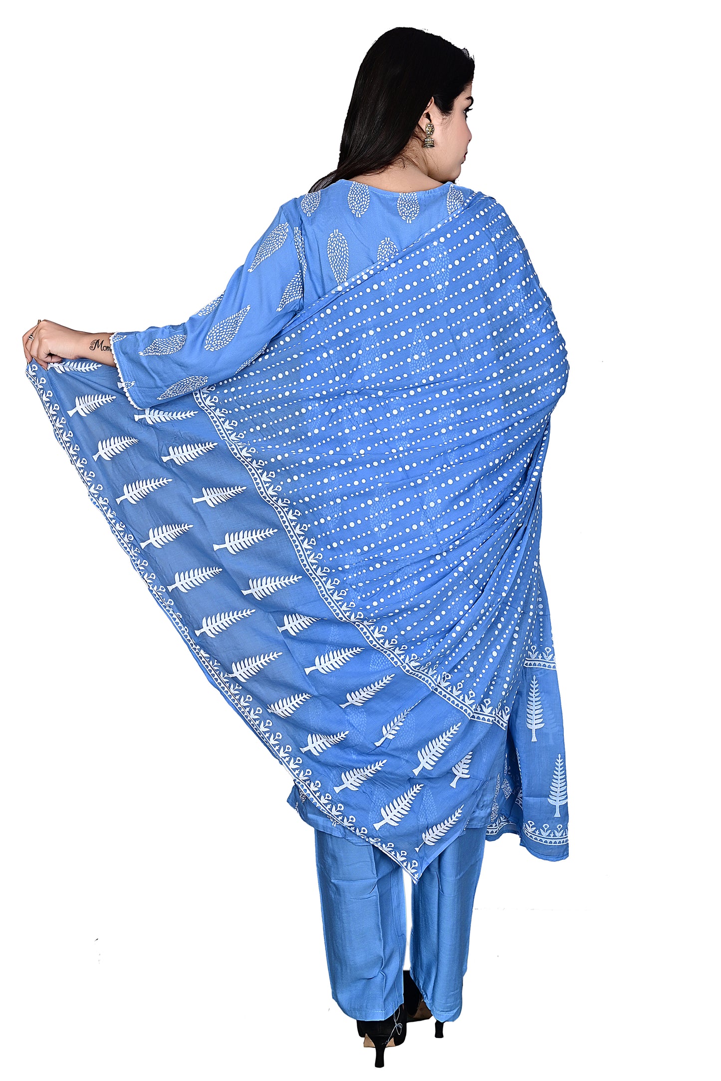 Blue Rayon Kurta Pant with Dupatta Set