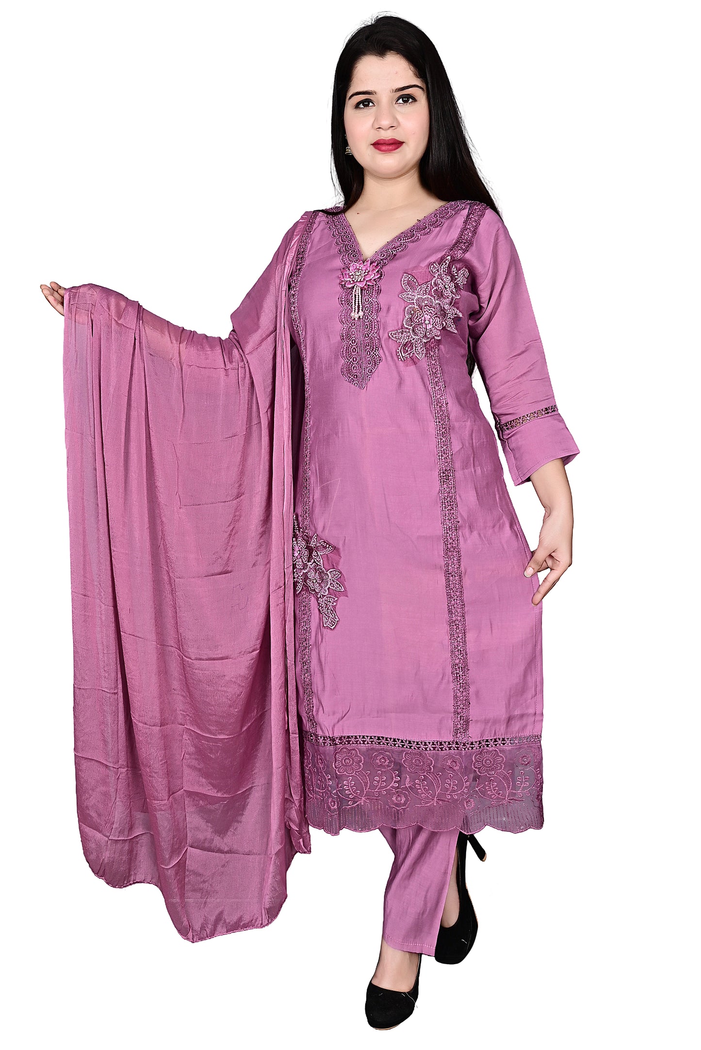 Rose Gold Silk Pakistani work Kurta Pant set with Dupatta