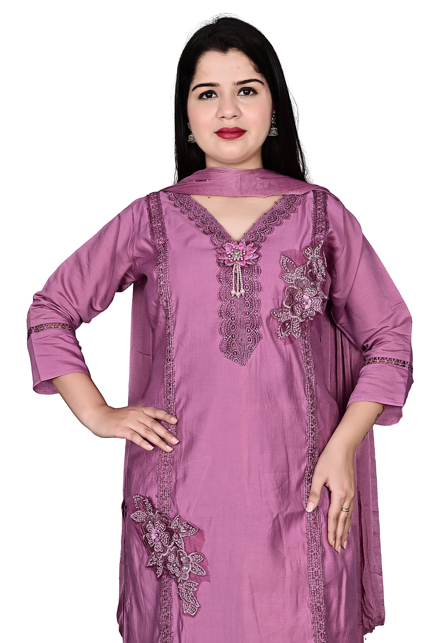 Rose Gold Silk Pakistani work Kurta Pant set with Dupatta