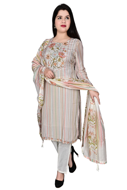 Multicolor Silk blend Kurta Pant with Dupatta Set