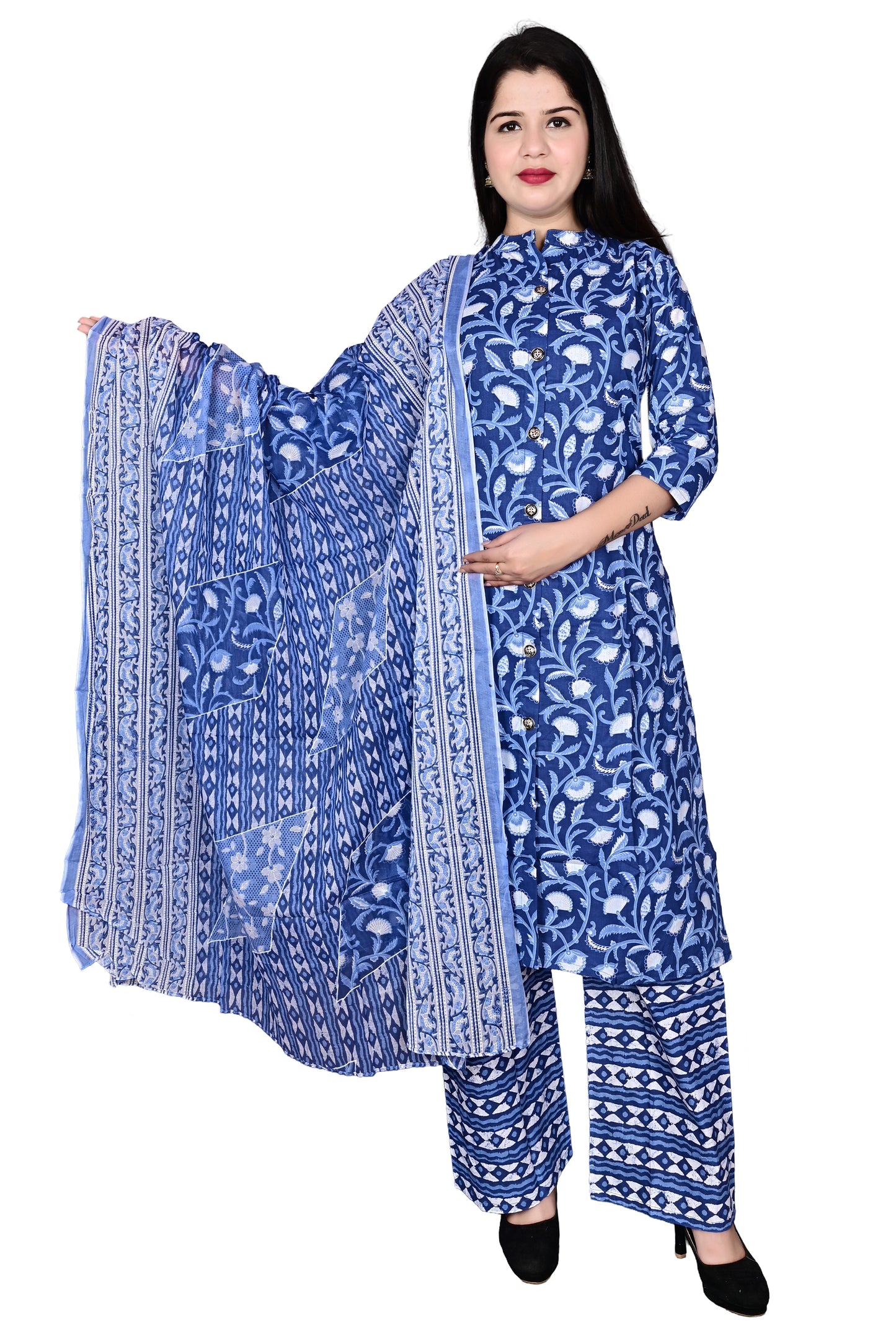 Cotton Ladies 3pc Kurta Palazzo suit with Dupatta