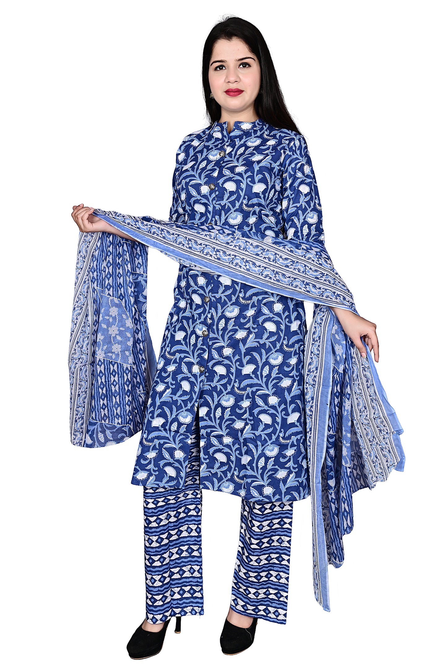 Cotton Ladies 3pc Kurta Palazzo suit with Dupatta