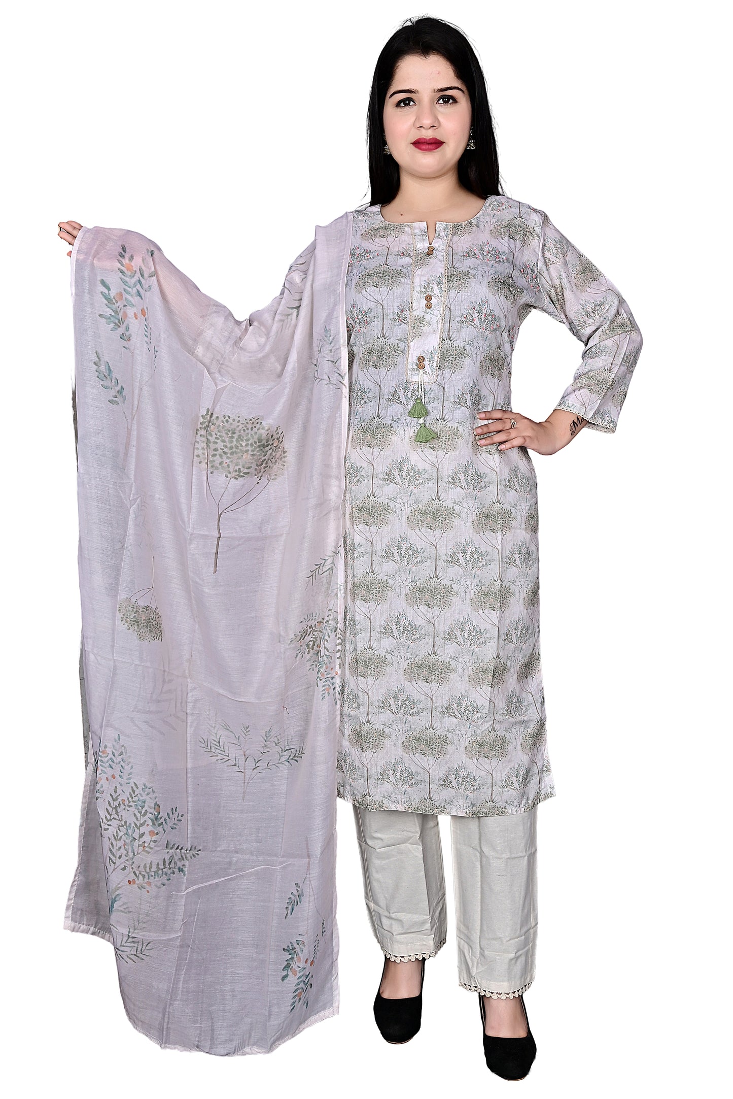 Lilan Cotton Ladies 3pc Kurta Pant suit with Dupatta