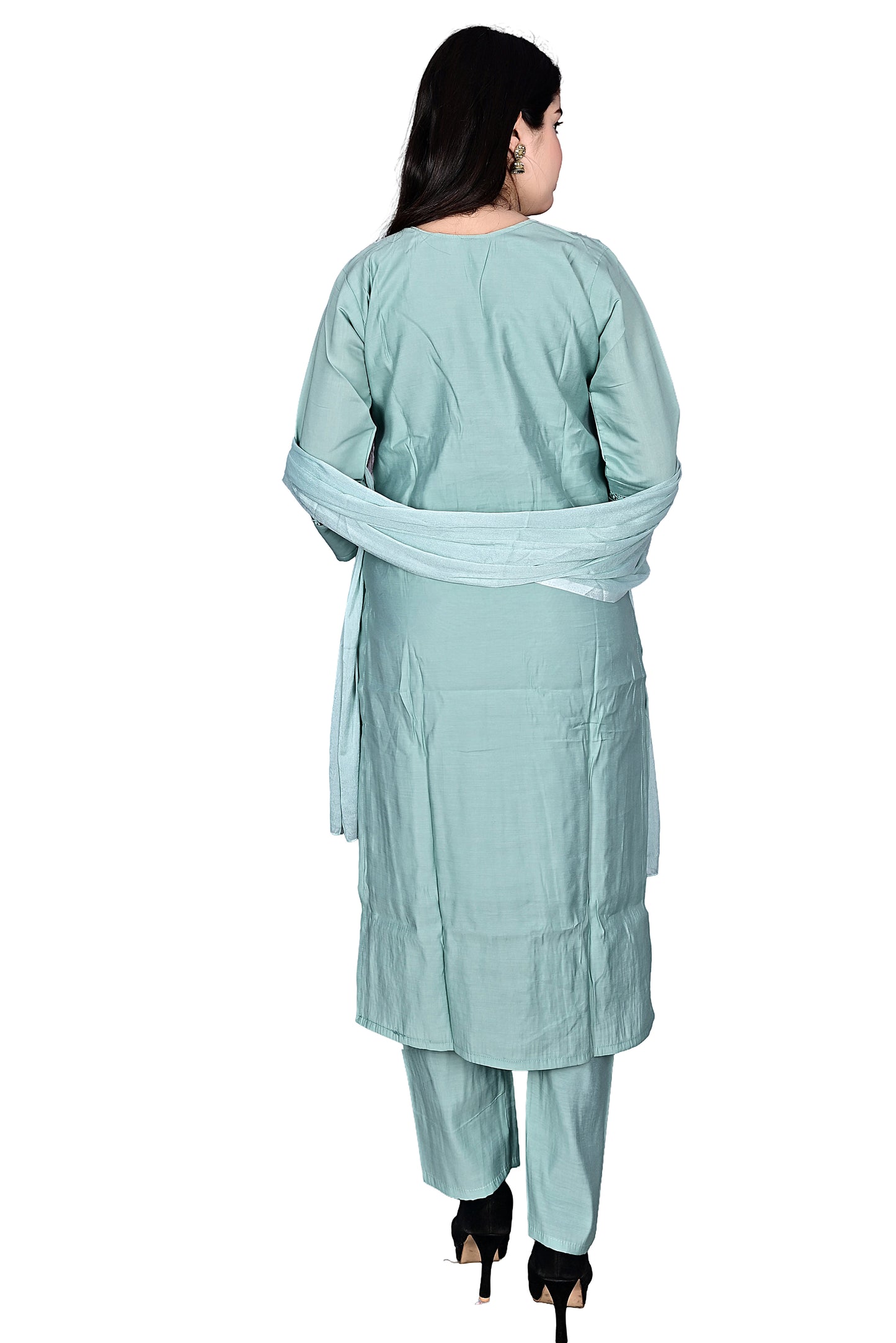 Pestle Green Silk Pakistani Kurta Pant set with Dupatta