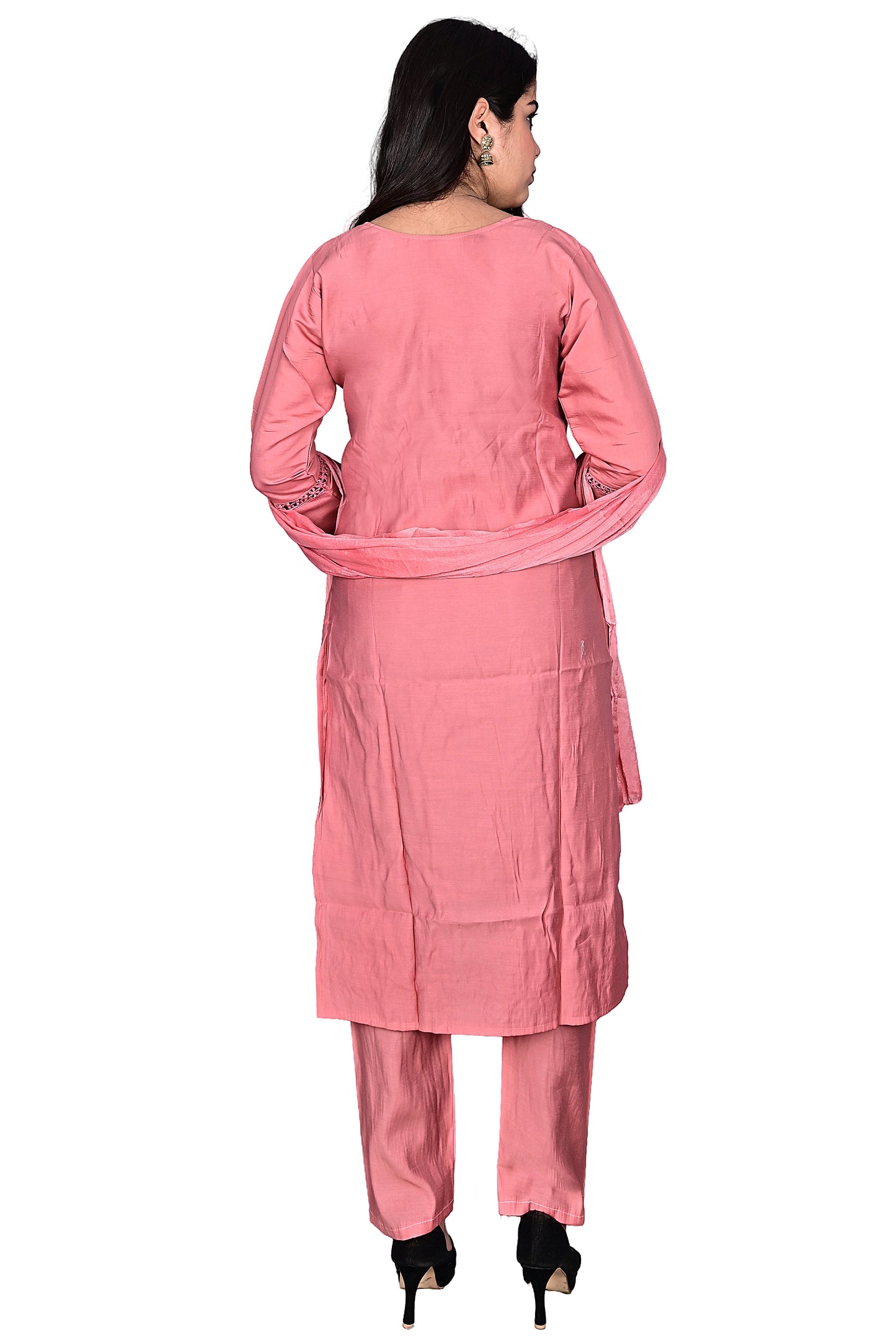 Peach Pink Silk Pakistani Kurta Pant set with Dupatta