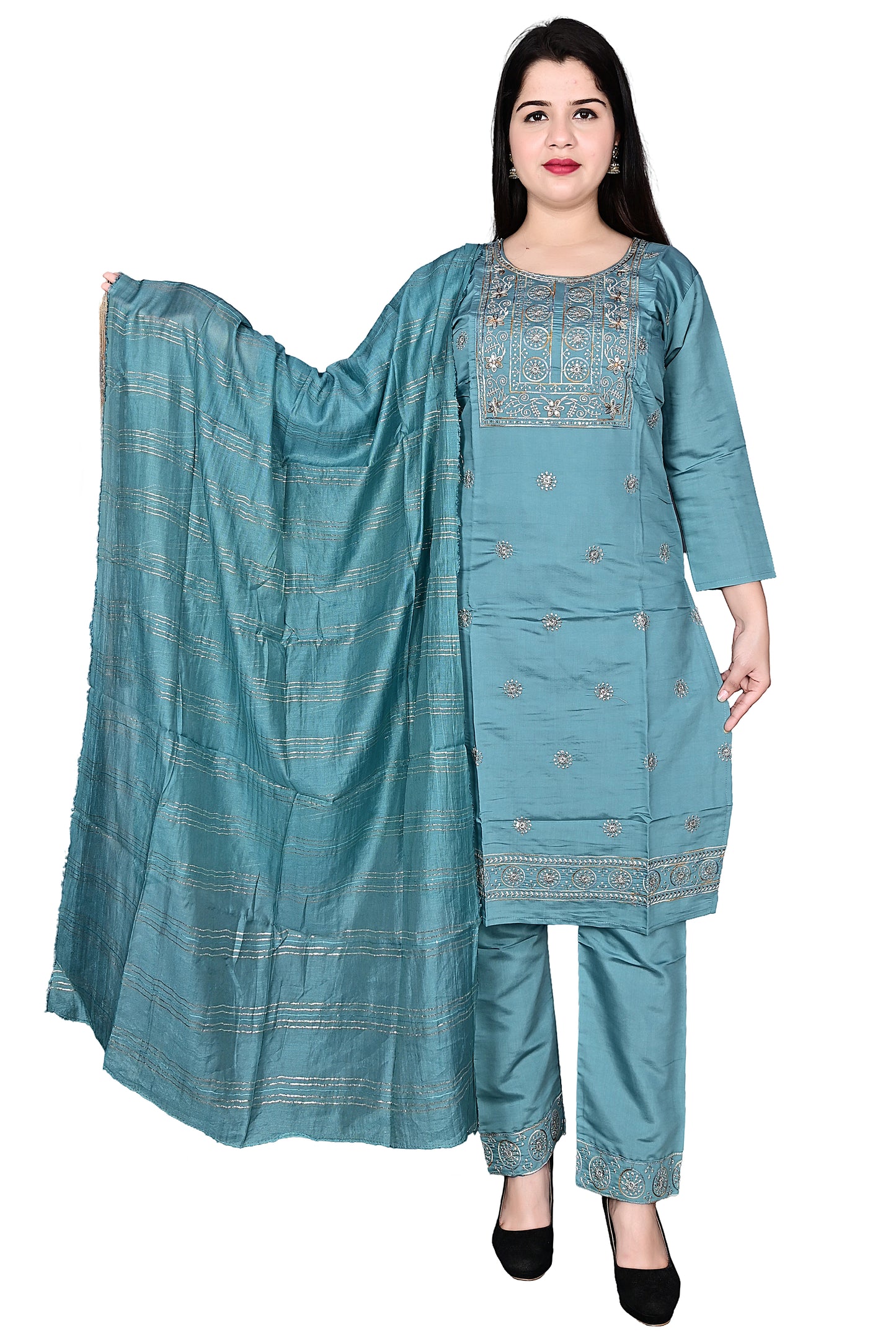 Grey Silk Kurta Pant set with Dupatta