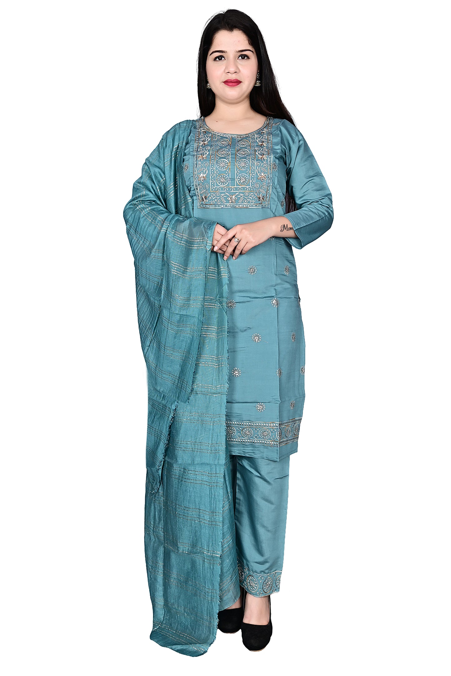Grey Silk Kurta Pant set with Dupatta