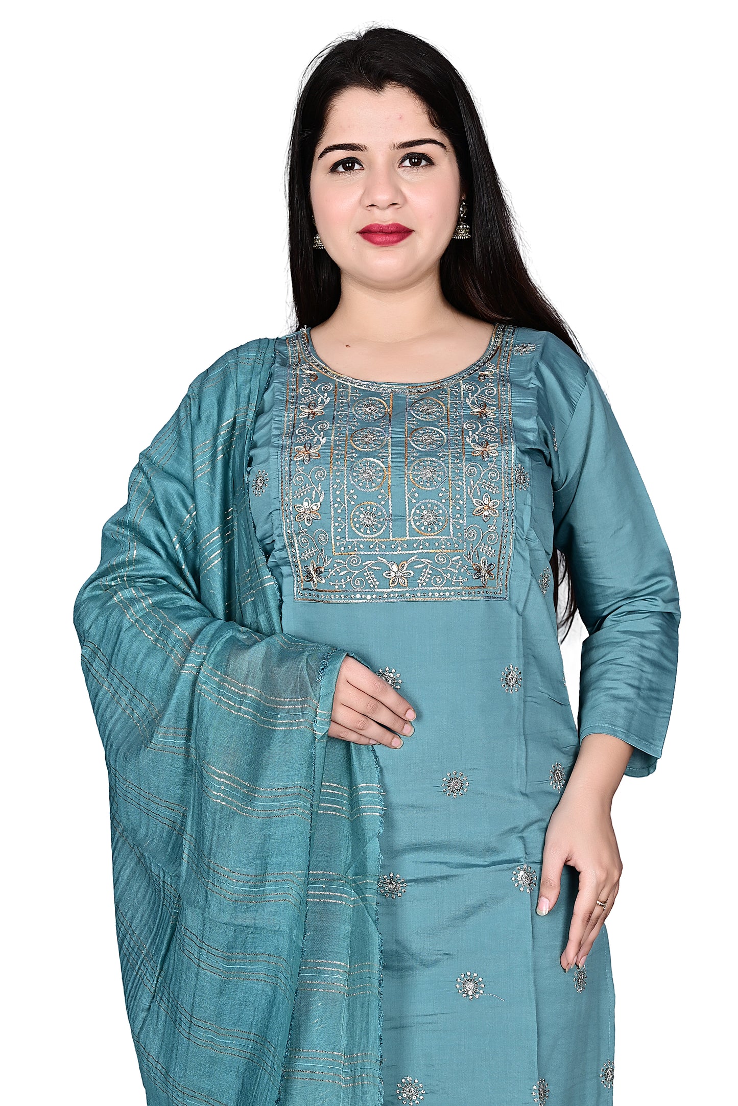 Grey Silk Kurta Pant set with Dupatta