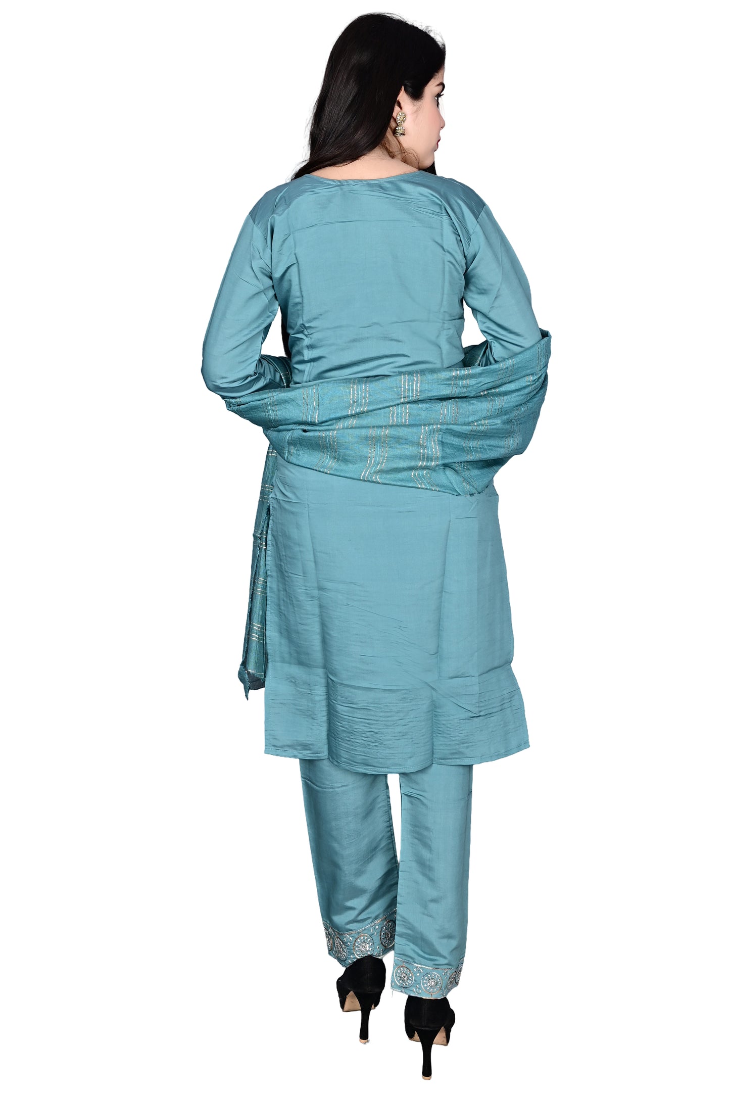 Grey Silk Kurta Pant set with Dupatta