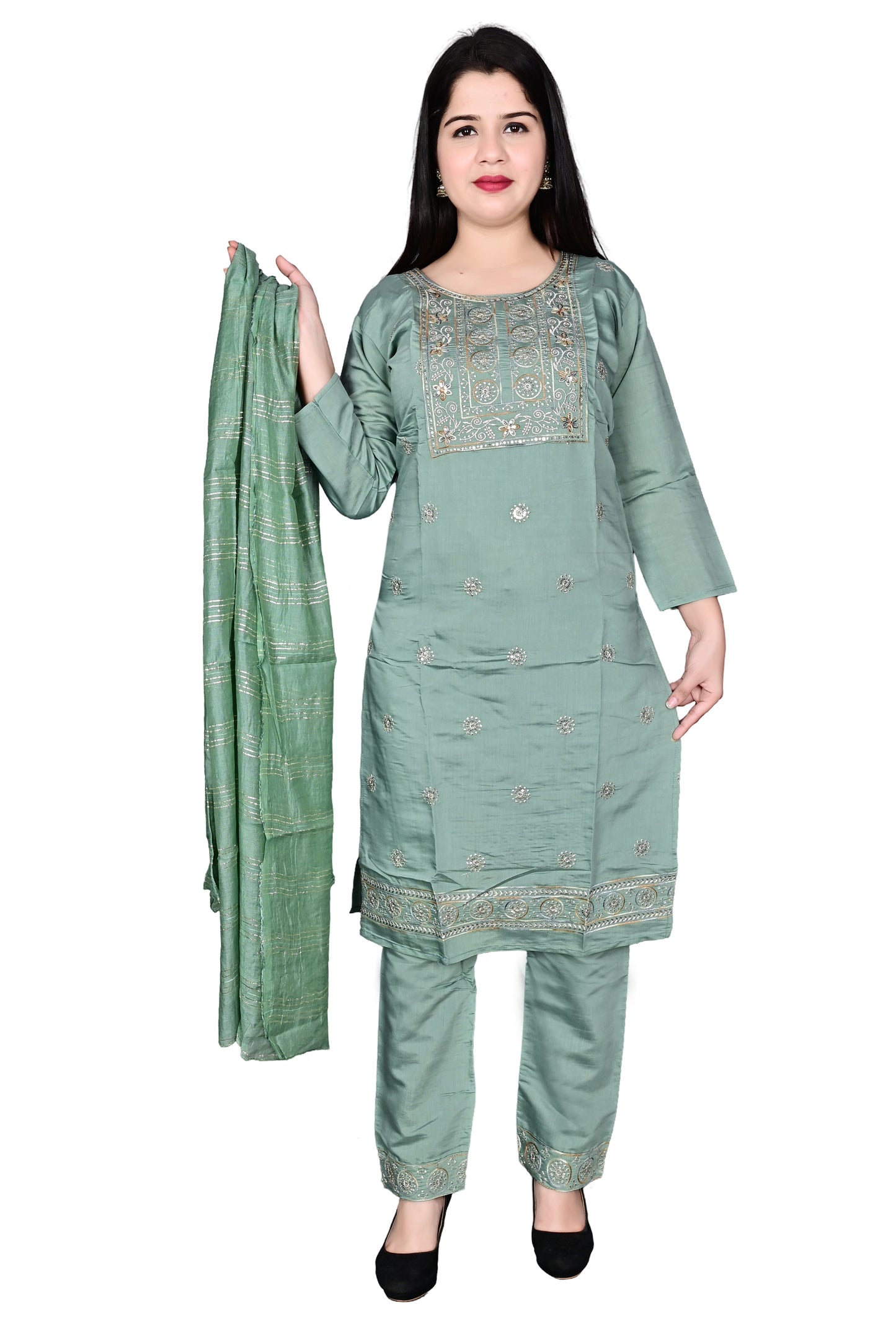 Grey Silk Kurta Pant set with Dupatta