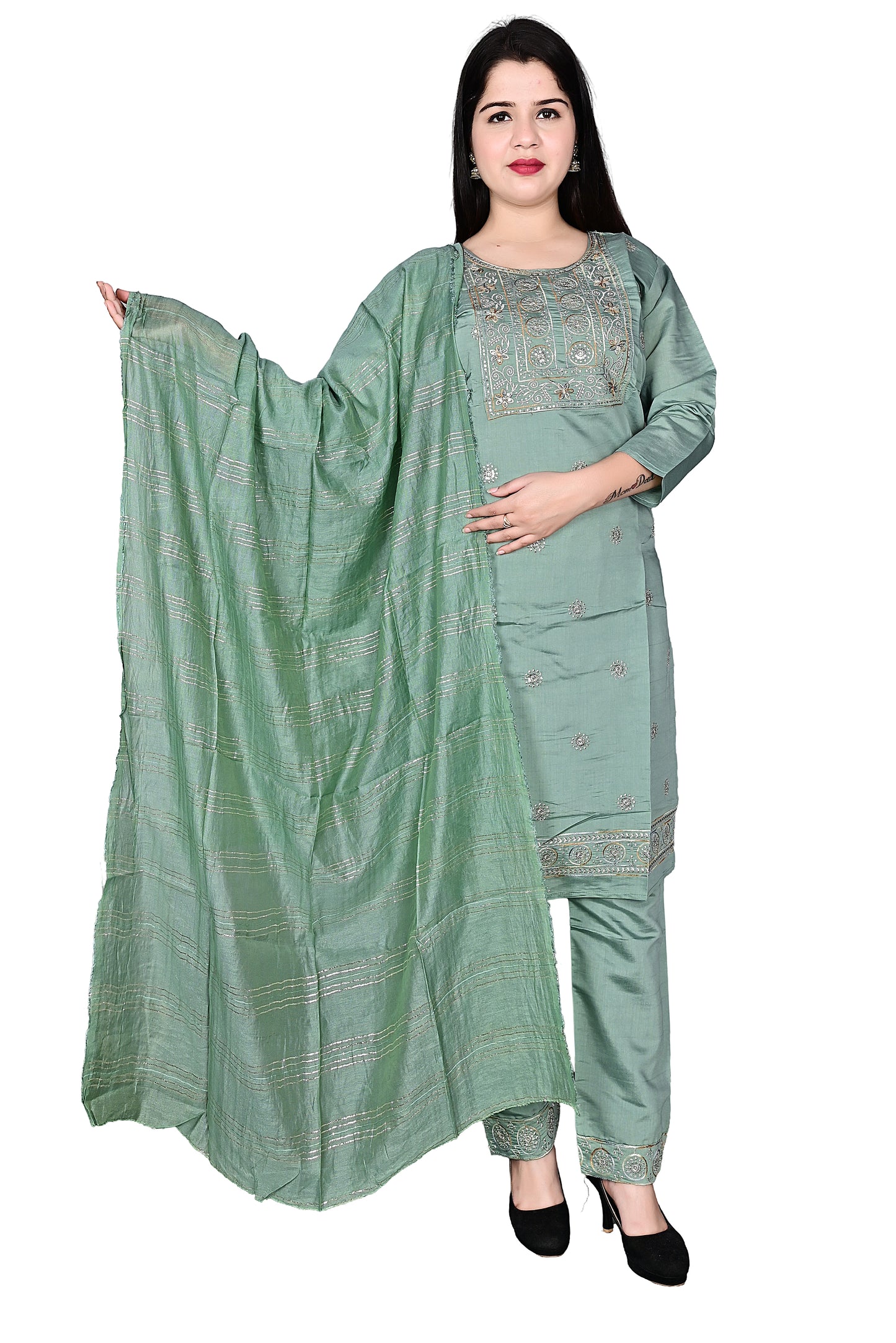 Grey Silk Kurta Pant set with Dupatta