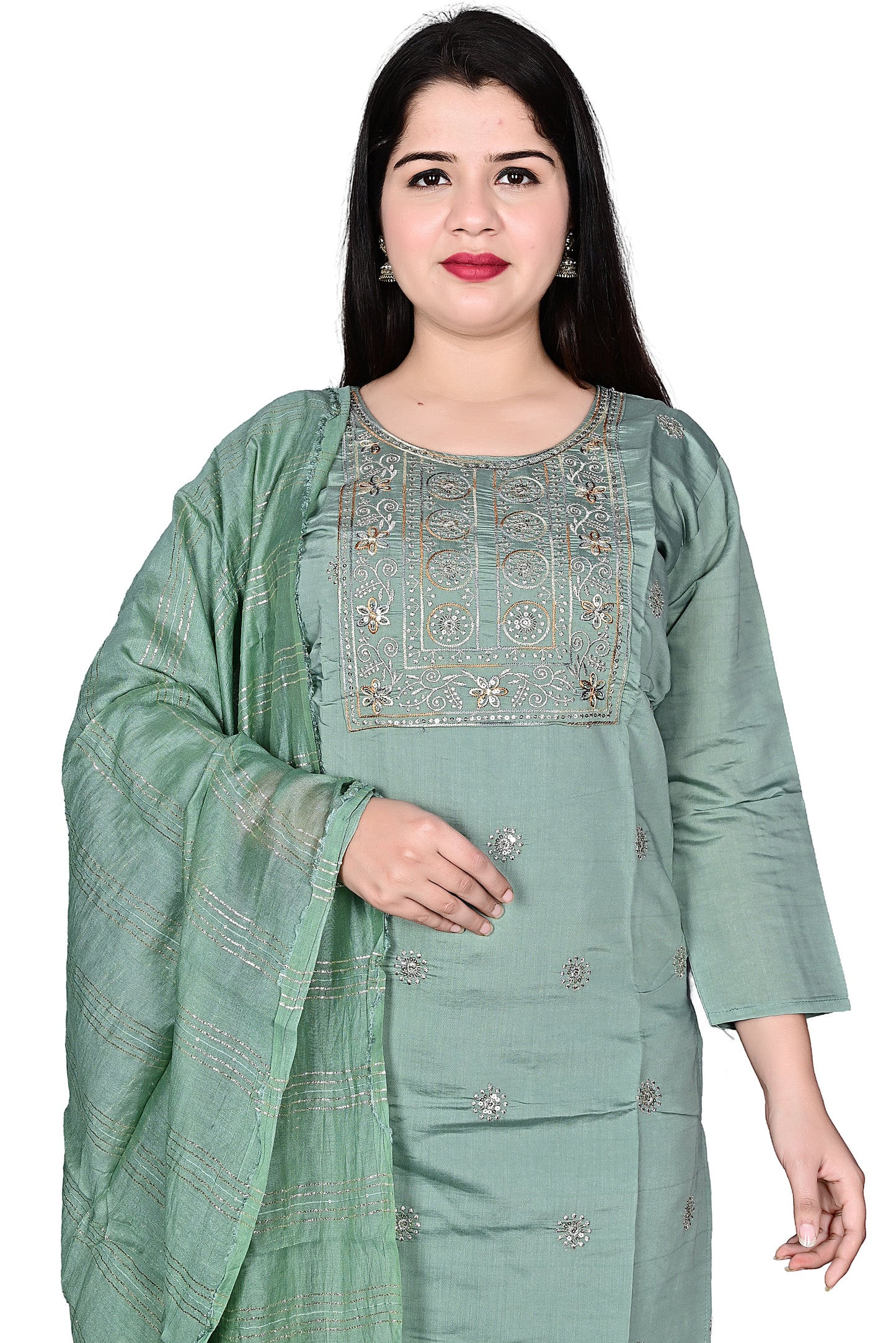 Grey Silk Kurta Pant set with Dupatta