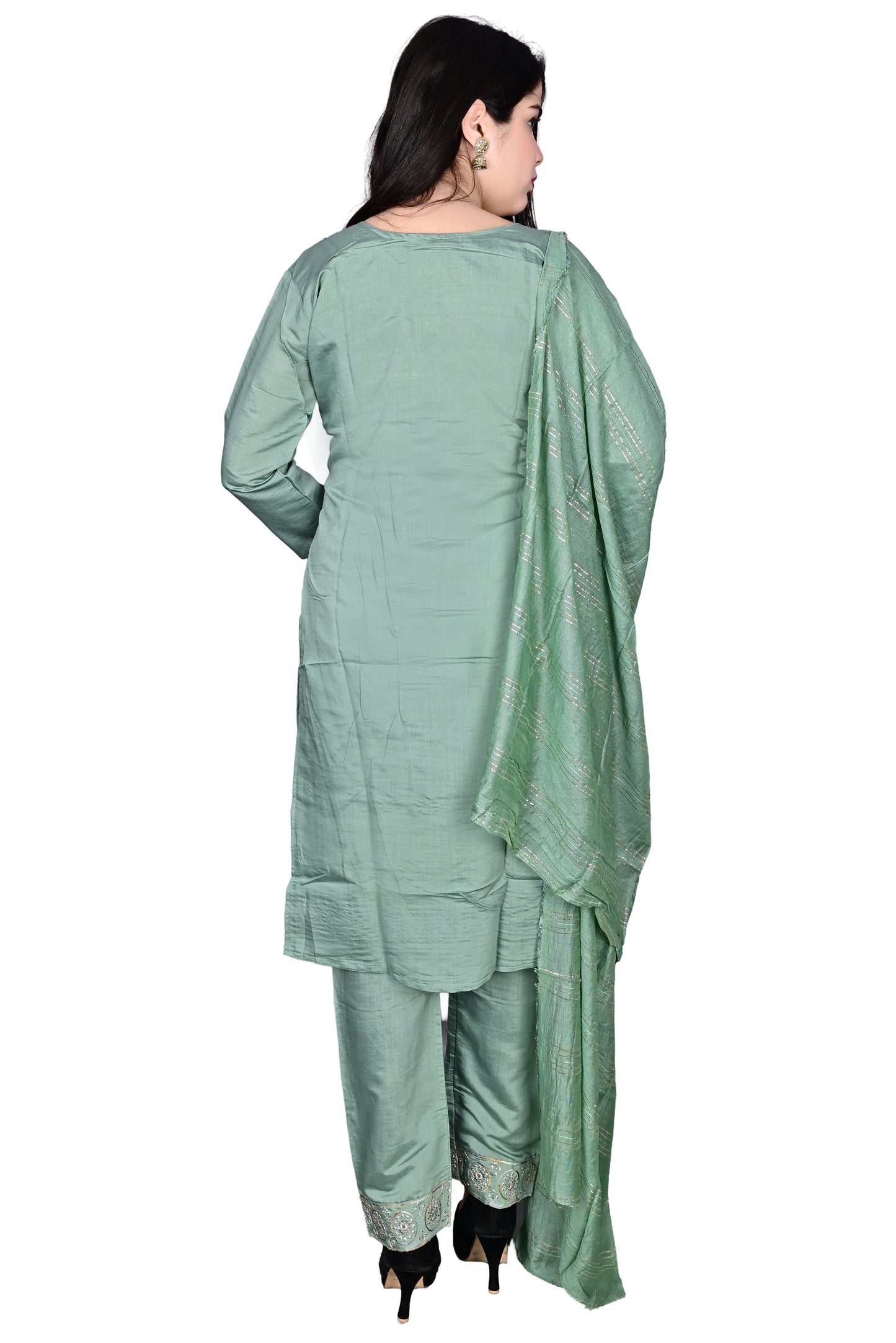 Grey Silk Kurta Pant set with Dupatta