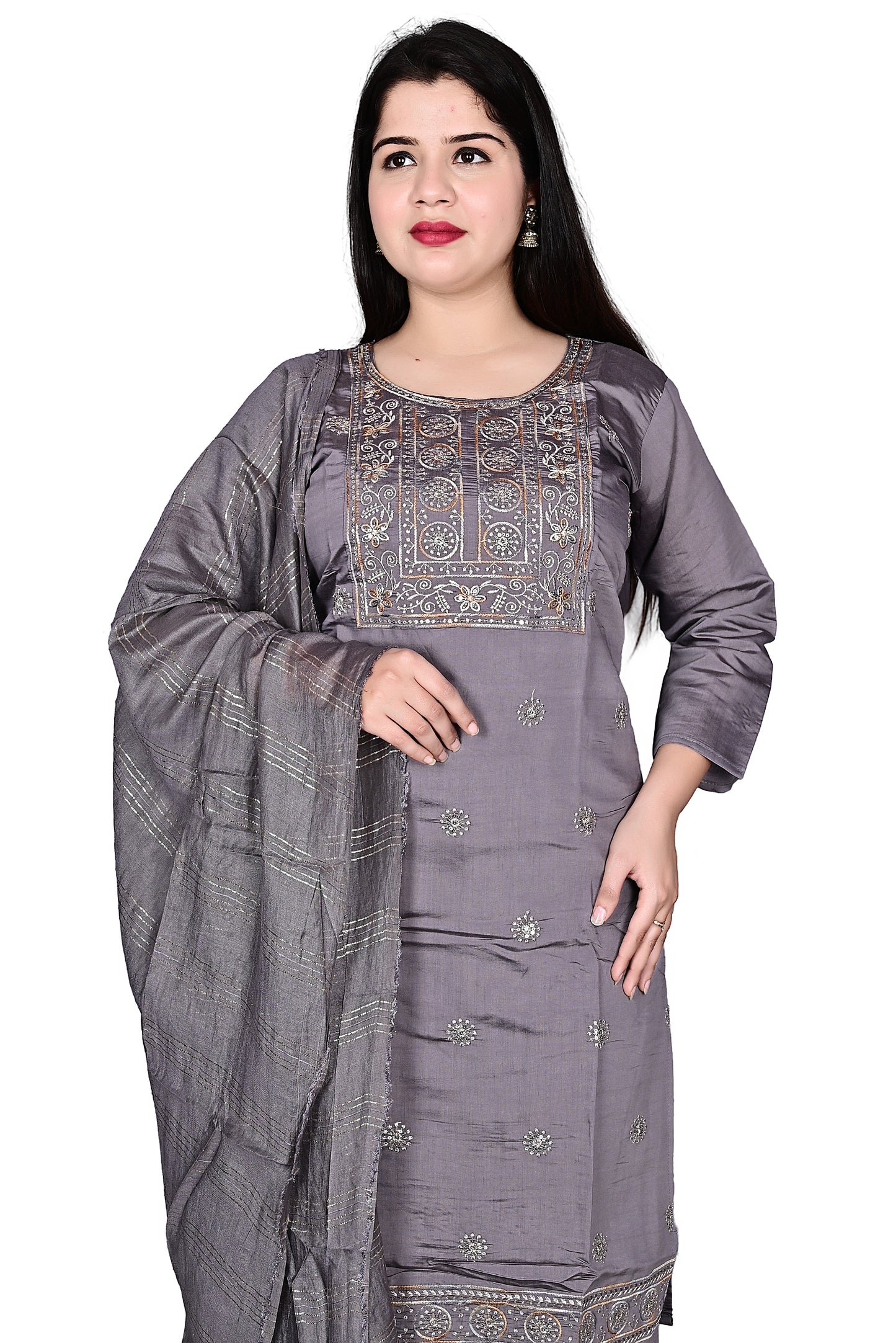 Grey Silk Kurta Pant set with Dupatta