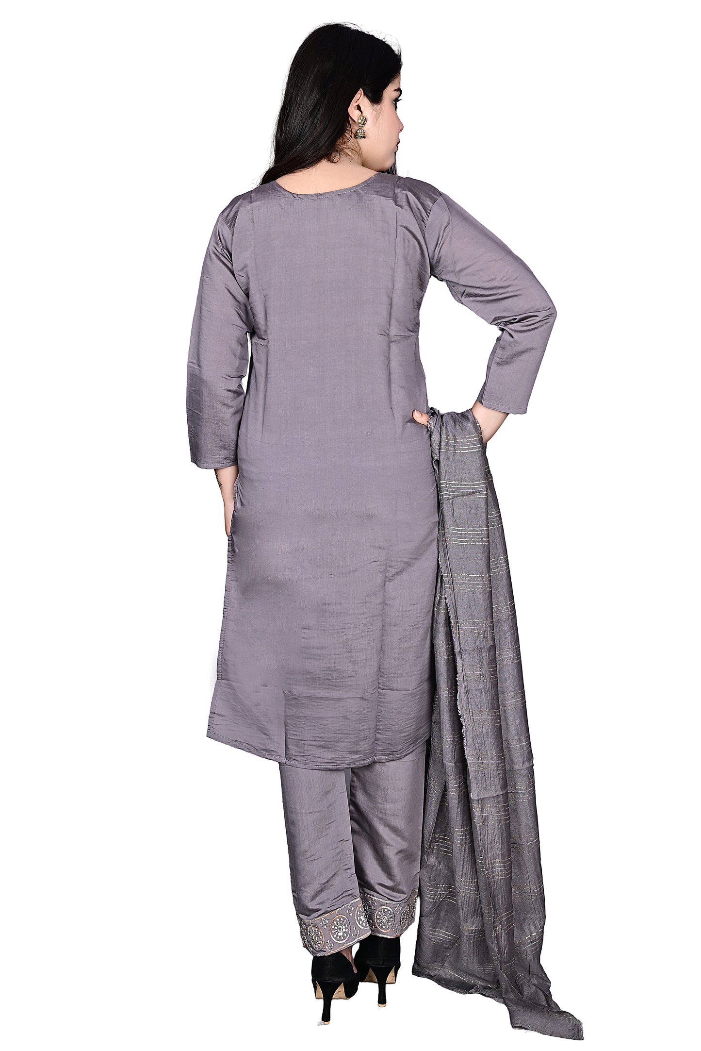 Grey Silk Kurta Pant set with Dupatta