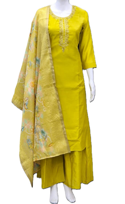 Premium Silk Roman Star Kurta, Dupatta with Palazzo 3Pc suit